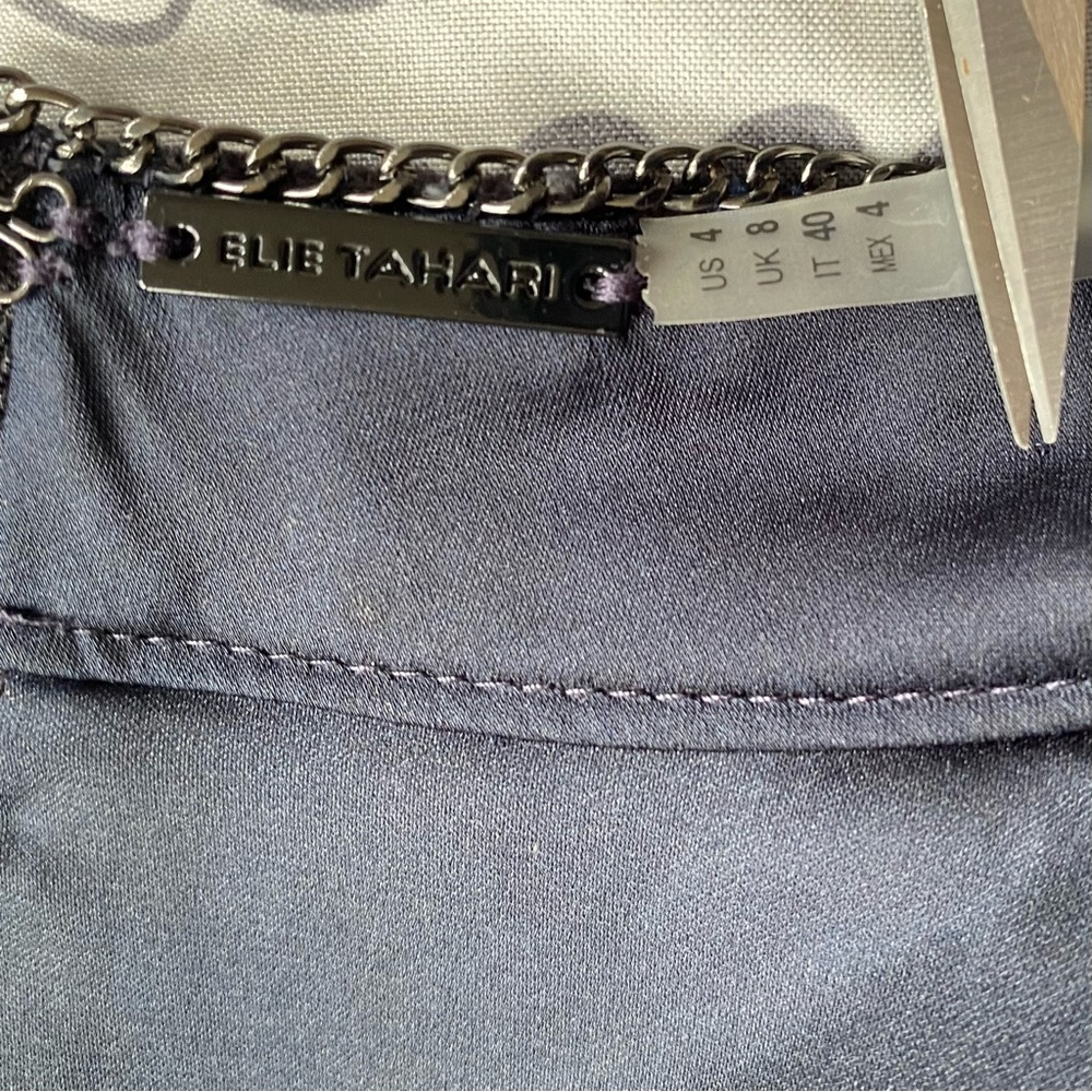 Elie Tahari Arabella Sheath Dress 4 Blue Black Floral Velvet Trim - Picture 5 of 8